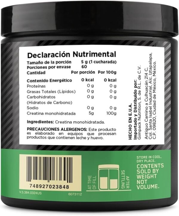 Optimum Nutrition Creatina en Polvo Sin Sabor 300G, 60 Servicios