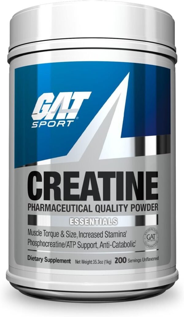GAT SPORT 100% Monohidrato de creatina en polvo - 1000 gr - 200 porciones - Para hombres y mujeres - Sin Sabor - 100'% Creatina Micronizada de alta pureza