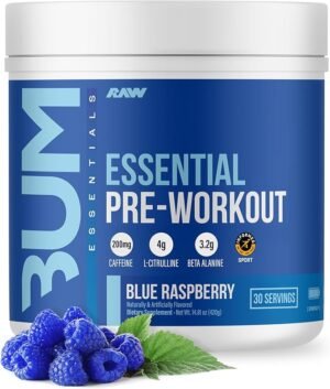 Raw cbum essential pre workout pre entrenamiento 30 servicios sabor blue raspberry