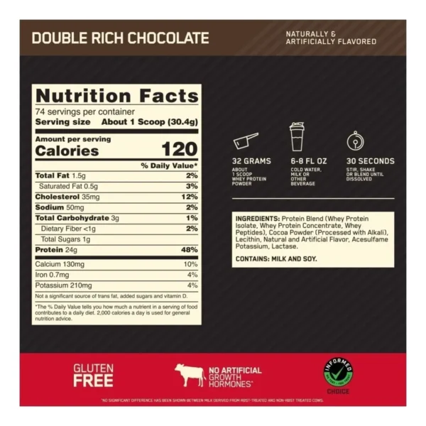 D_NQ_NP_2X_682343-MLA47962654649_102021-F Suplemento En Polvo Optimum Nutrition Proteína Gold Standard 100% Whey Proteína Sabor Double Rich Chocolate En Pote De 2.27kg